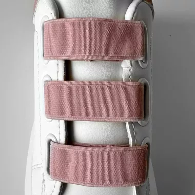 Adidasi dama casual albi cu roz, inchidere cu elastic, 8901 